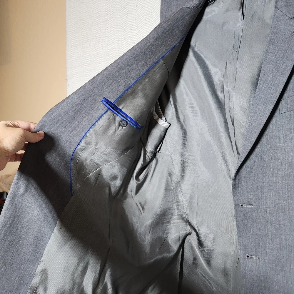 Egara Peak Lapel Slim Fit 100% Wool 2 Piece Mens 44R Gray Suit 33x30